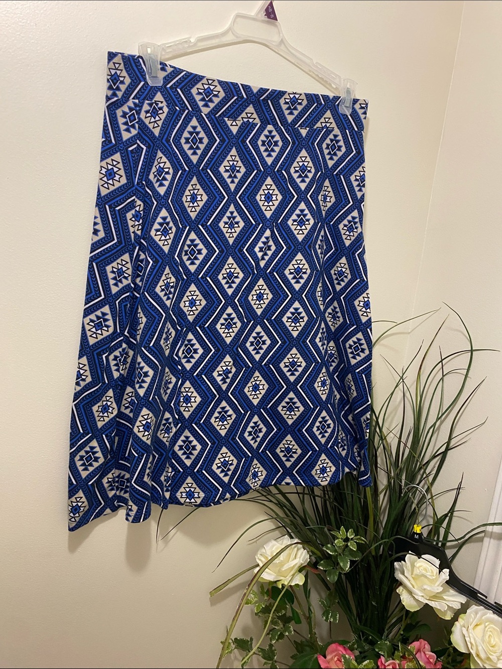 Blue & White Geometric Pencil Skirt